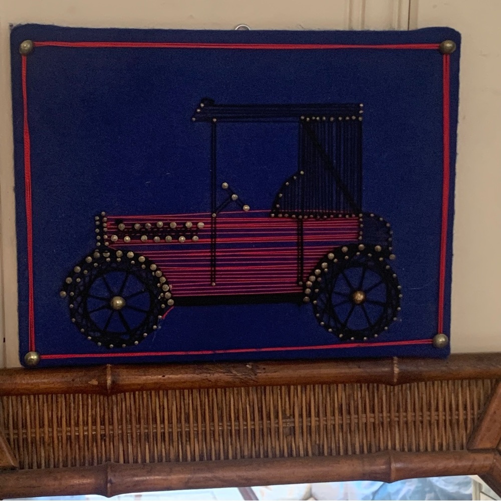 Vintage String Art Old Antique Ford Car Mid Century 70s